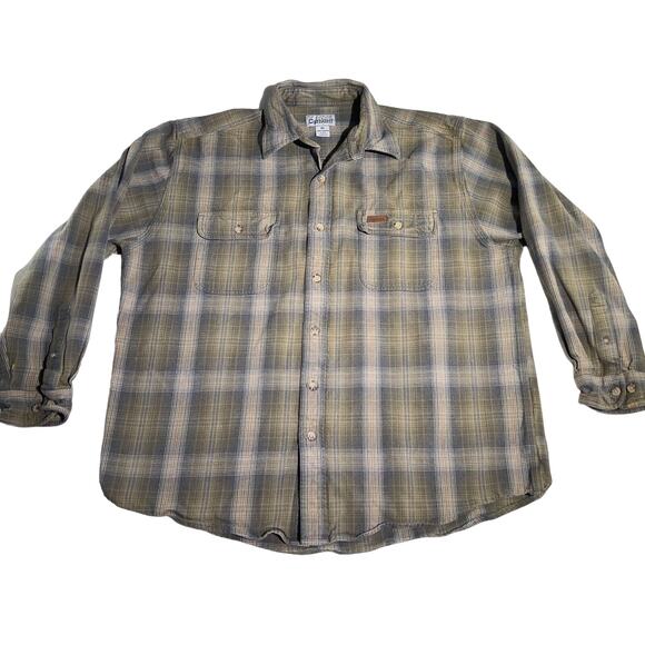 Carhartt Work Shirt S145 Men's Reg XL Heavyweight Flannel Button Green Grey - Picture 1 of 14